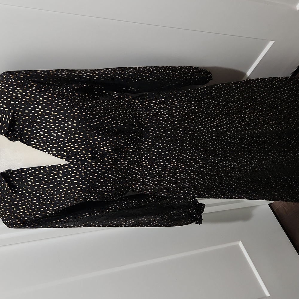 KOKO + MASON Long Sleeve Wrap Midi Dress Women's M Black V-Neck Belted Pullover